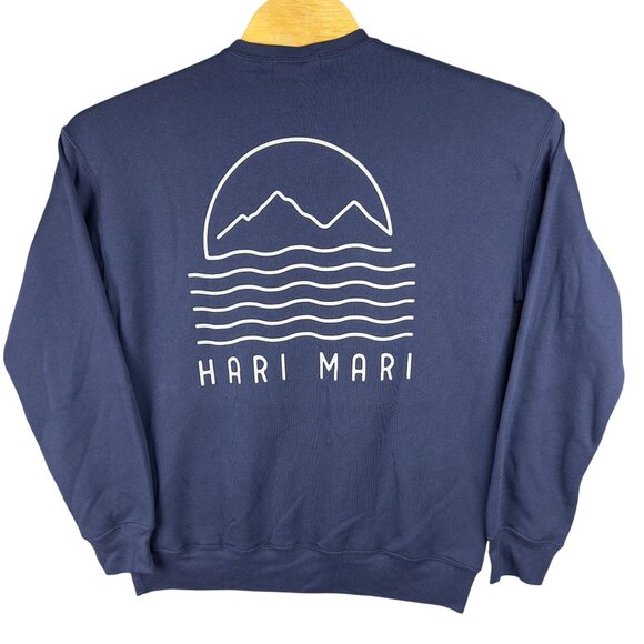 Hari Mari Sun & Sea Fleece Crewneck Powder Sweatshirt Men M Navy Blue Pullover - Picture 2 of 10